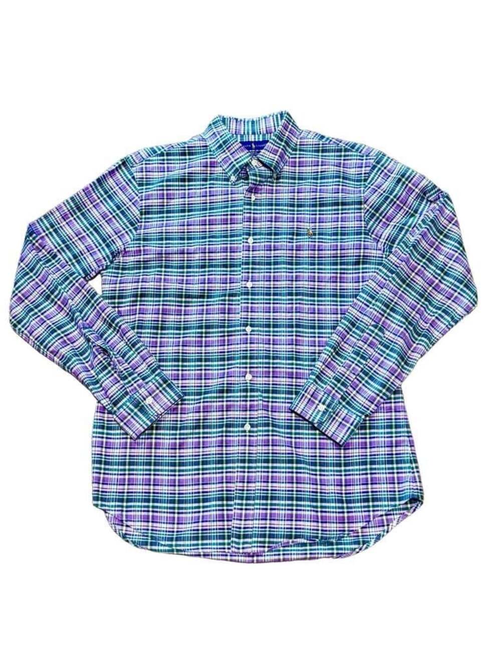 Ralph Lauren Men's Purple Plaid Slim Fit Stretch Oxford Button Down Shirt Size L